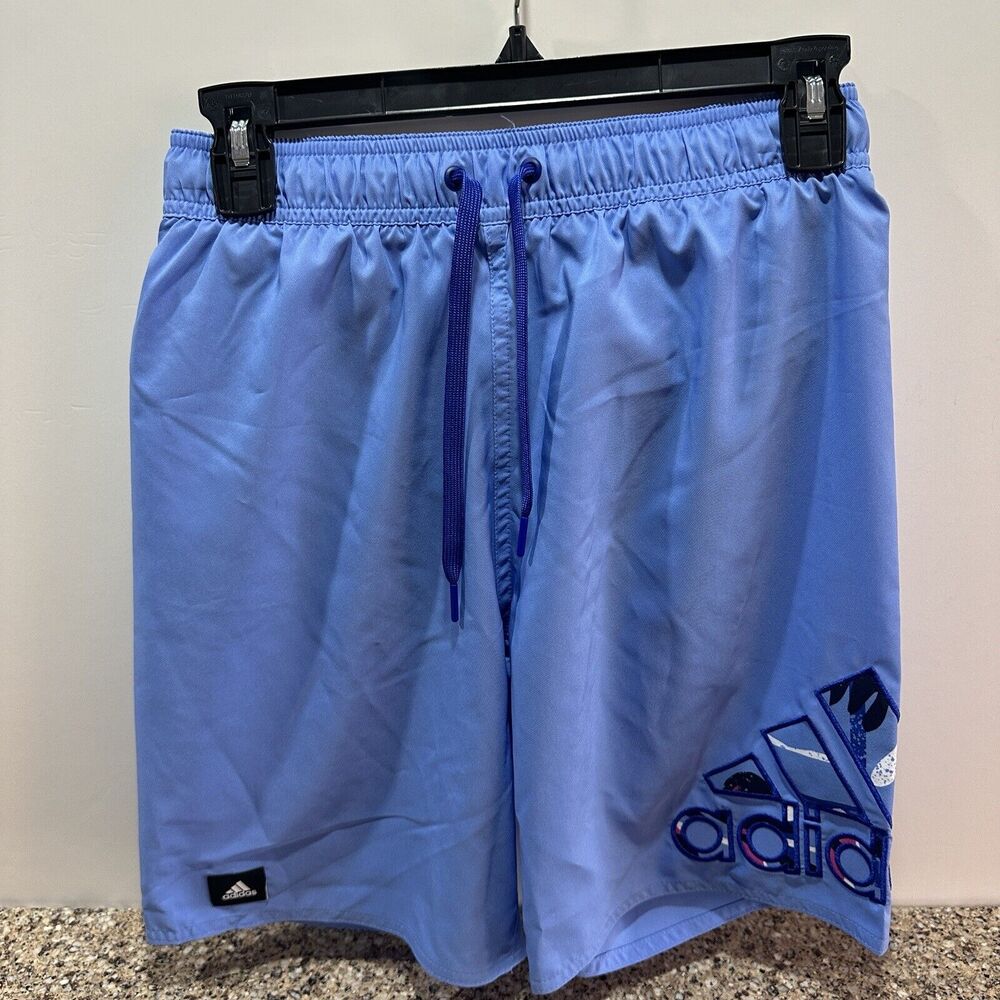 Adidas Swim Trunks Mens Floral Logo 9" Inseam Lined - Blue Fusion - Extra Small